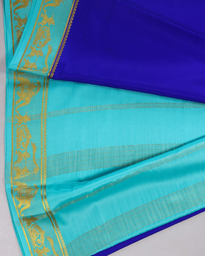 royal blue with sky blue pure mysore silk