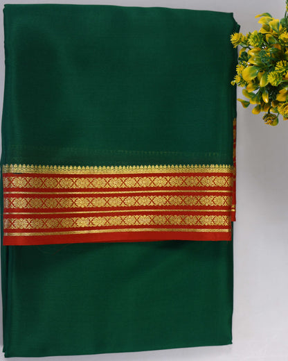Bottle green with red 60gsm  pure mysore silk