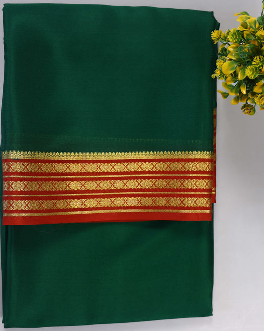 Bottle green with red 60gsm  pure mysore silk