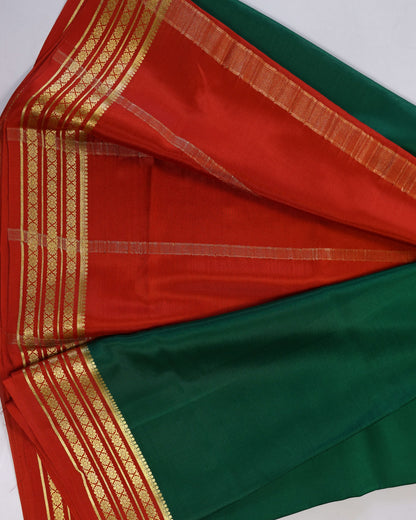 Bottle green with red 60gsm  pure mysore silk