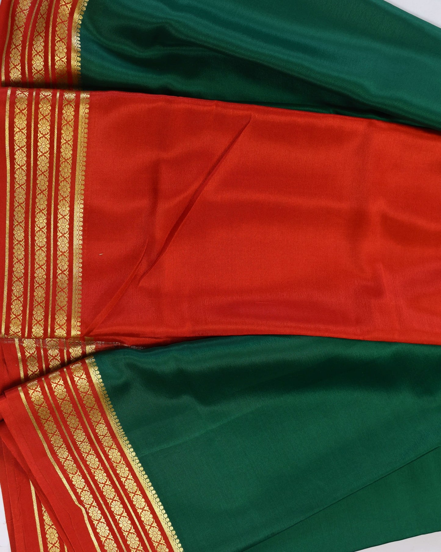 Bottle green with red 60gsm  pure mysore silk