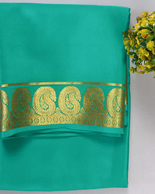 Sea green self mango boder pure mysore silk