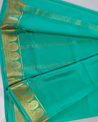 Sea green self mango boder pure mysore silk