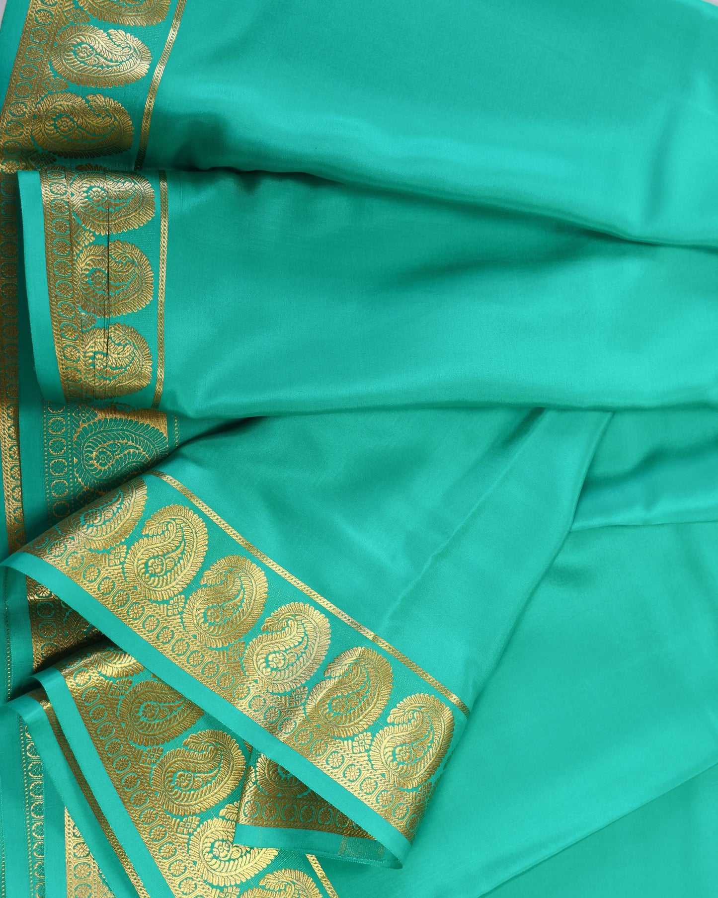Sea green self mango boder pure mysore silk