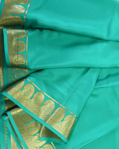 Sea green self mango boder pure mysore silk