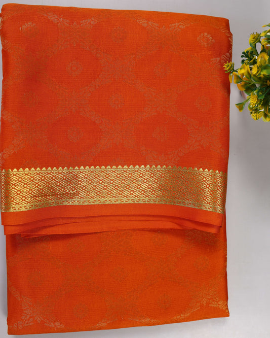Dark orange  brocade butta  pure mysore silk