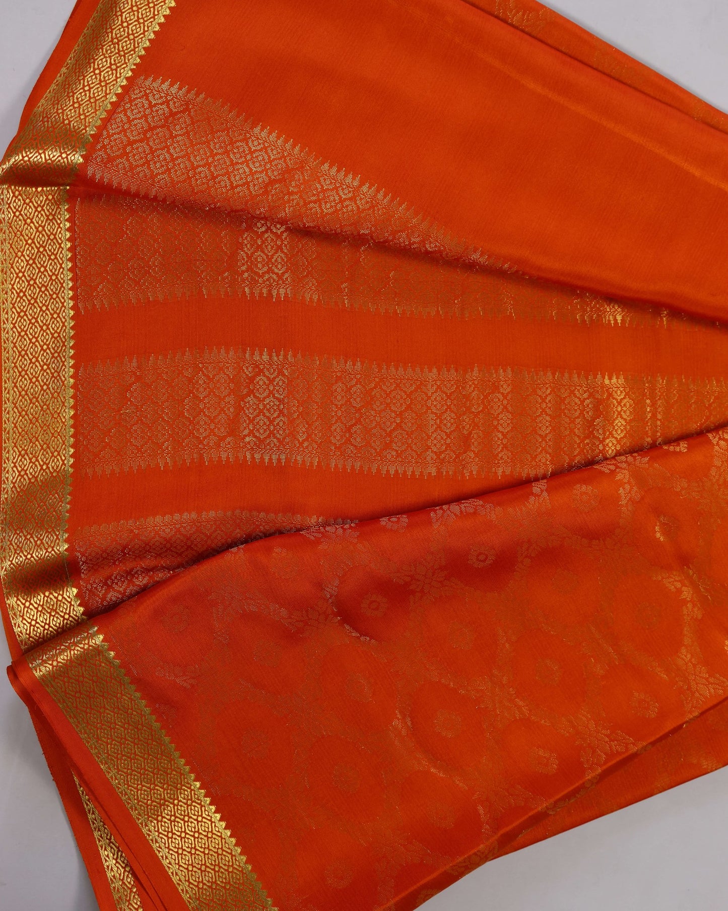 Dark orange  brocade butta  pure mysore silk