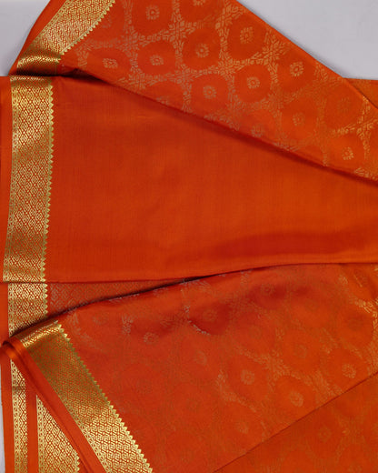 Dark orange  brocade butta  pure mysore silk