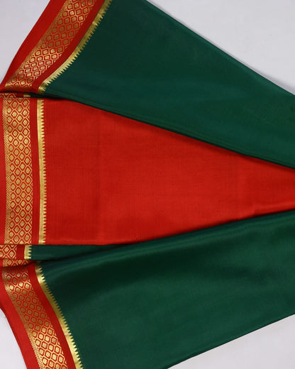 Bottle green with marron 60gsm pure mysore silk