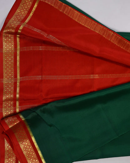 Bottle green with marron 60gsm pure mysore silk