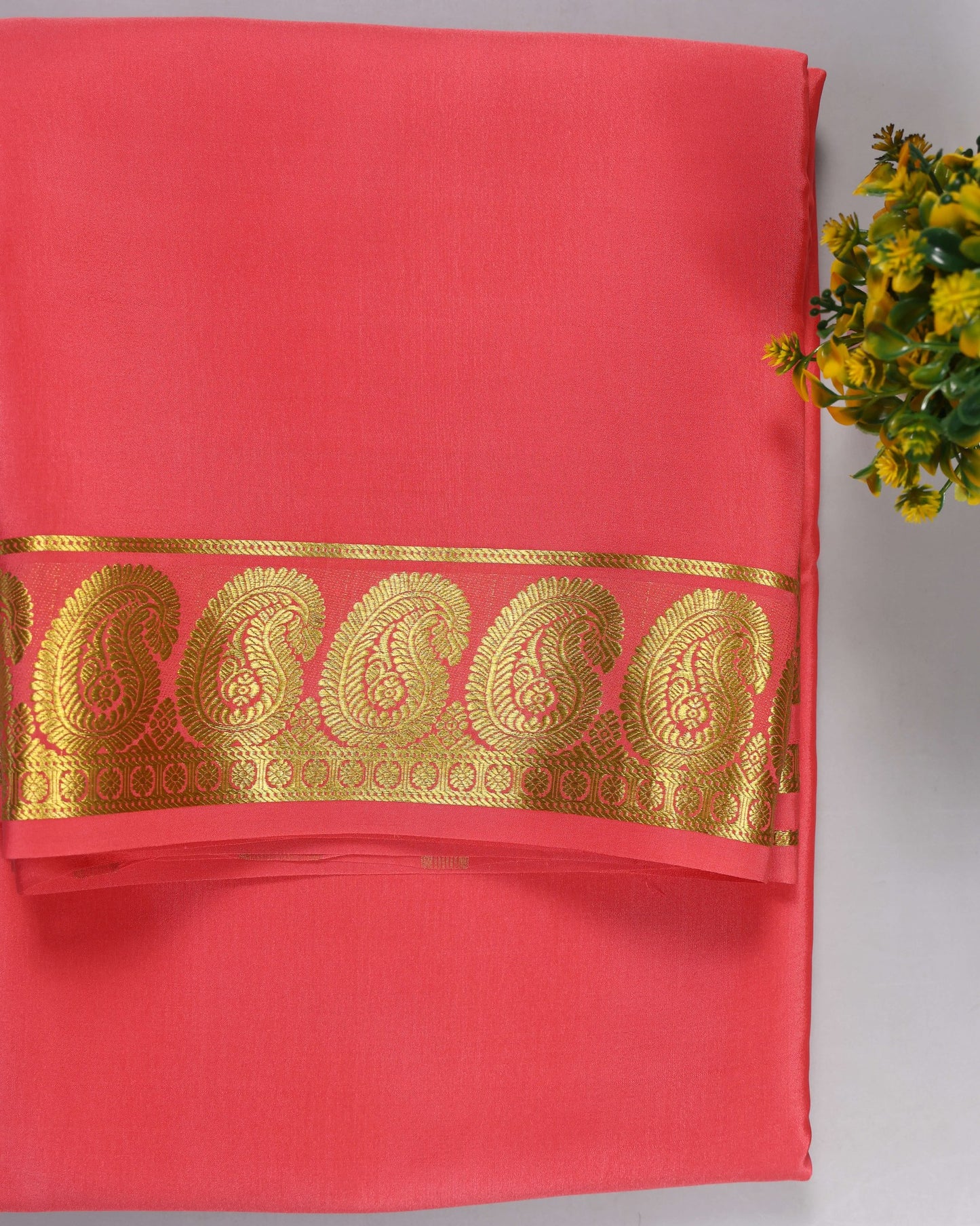 light pink self mango boder pure mysore silk