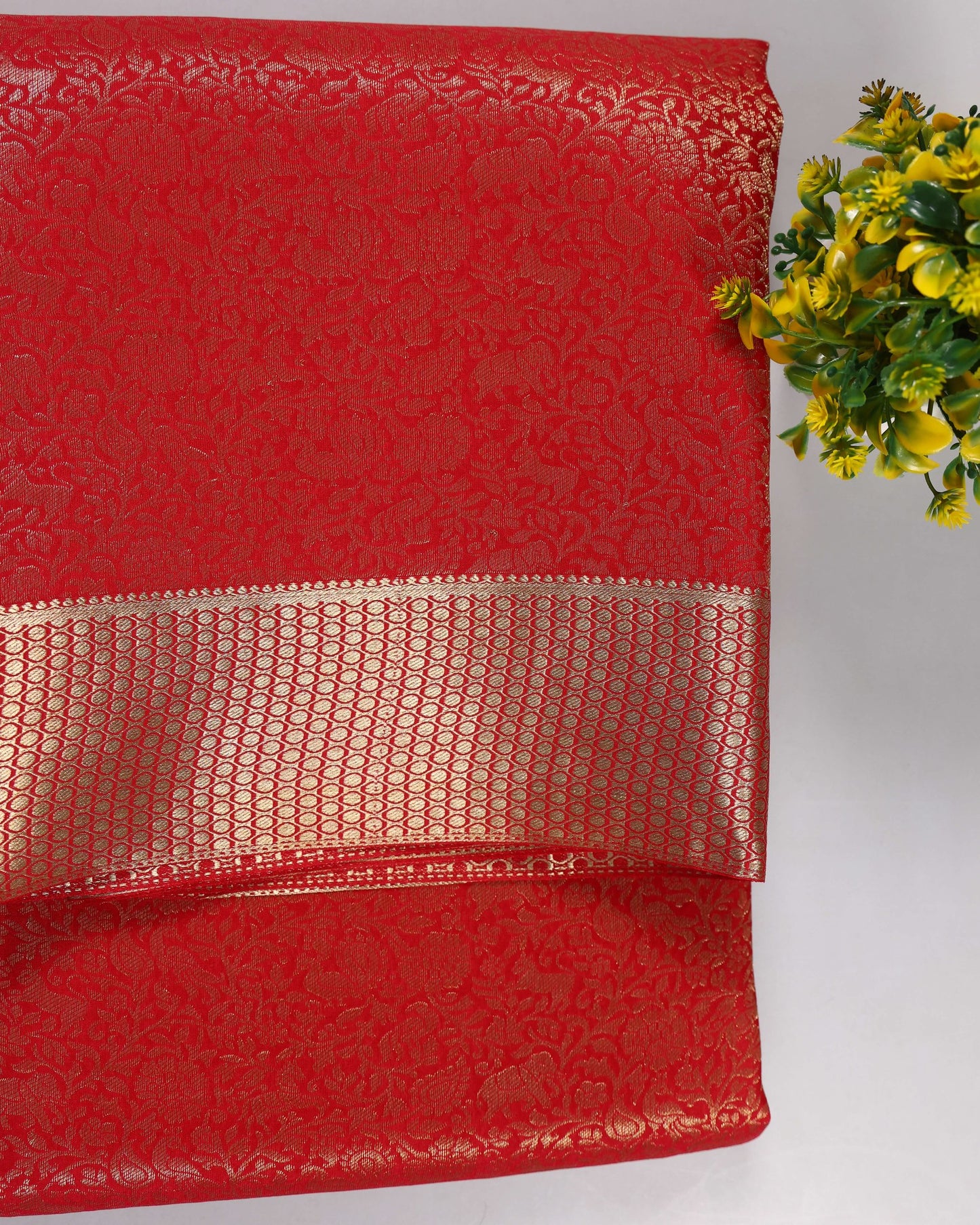 Red blue self brocade butta  pure mysore silk
