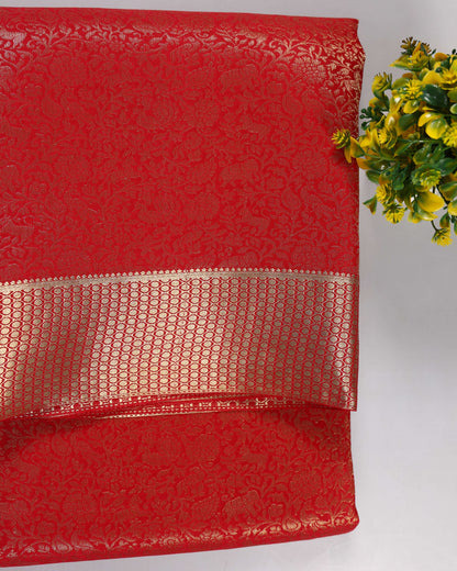 Red blue self brocade butta  pure mysore silk