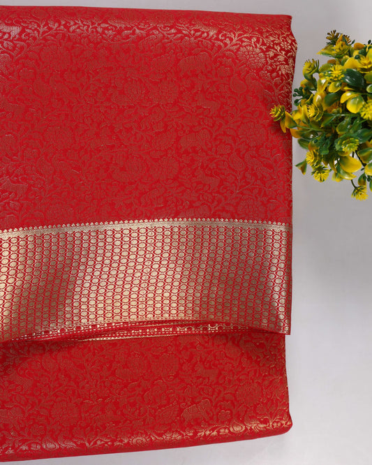 Red blue self brocade butta  pure mysore silk