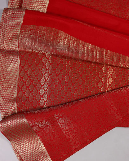 Red blue self brocade butta  pure mysore silk