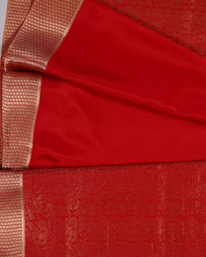 Red blue self brocade butta  pure mysore silk