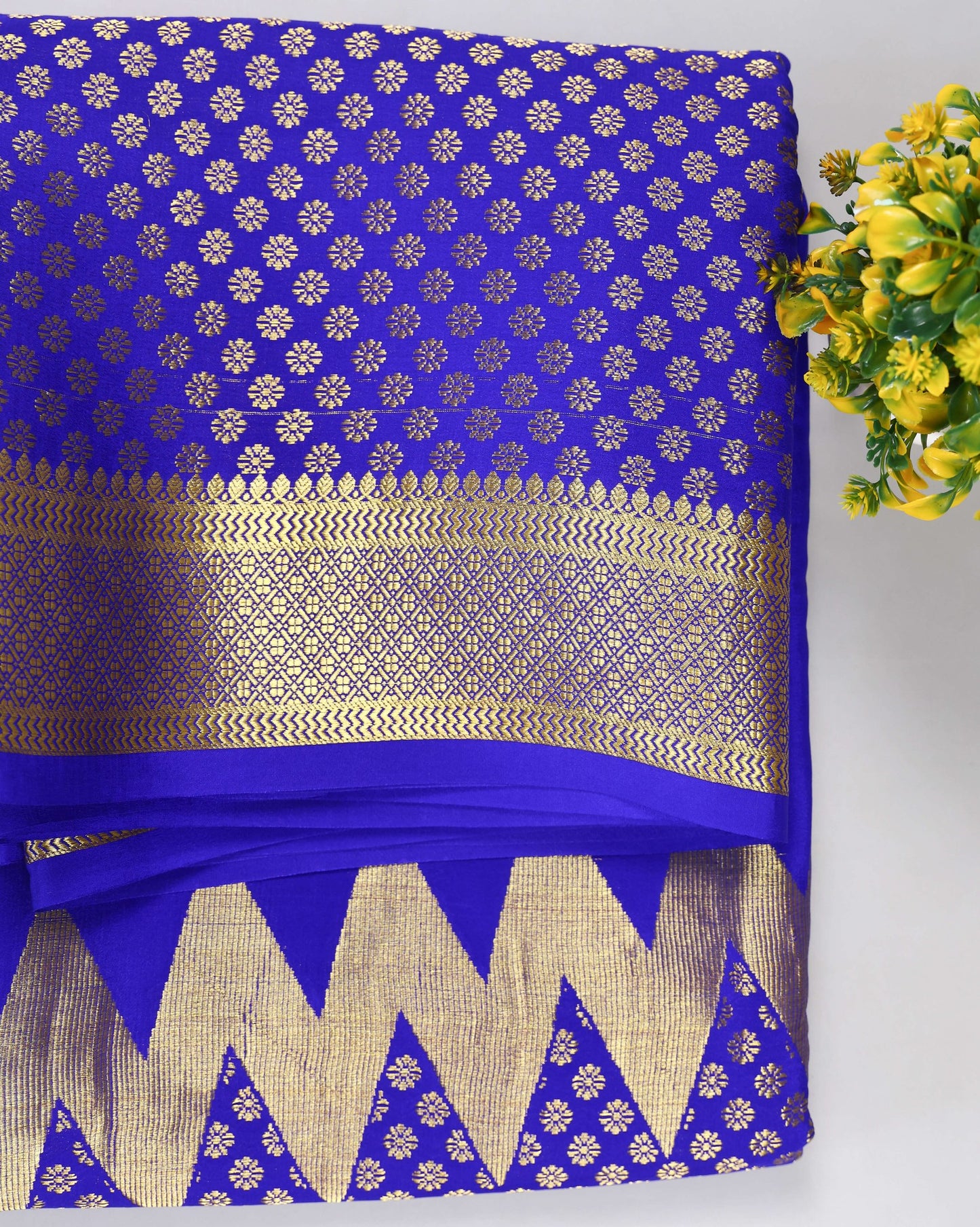 Royal blue rising boder brocket butta  pure mysore silk