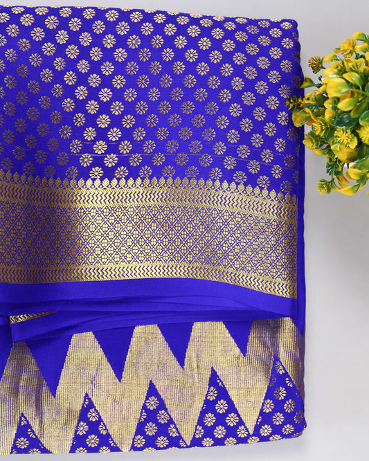 Royal blue rising boder brocket butta  pure mysore silk