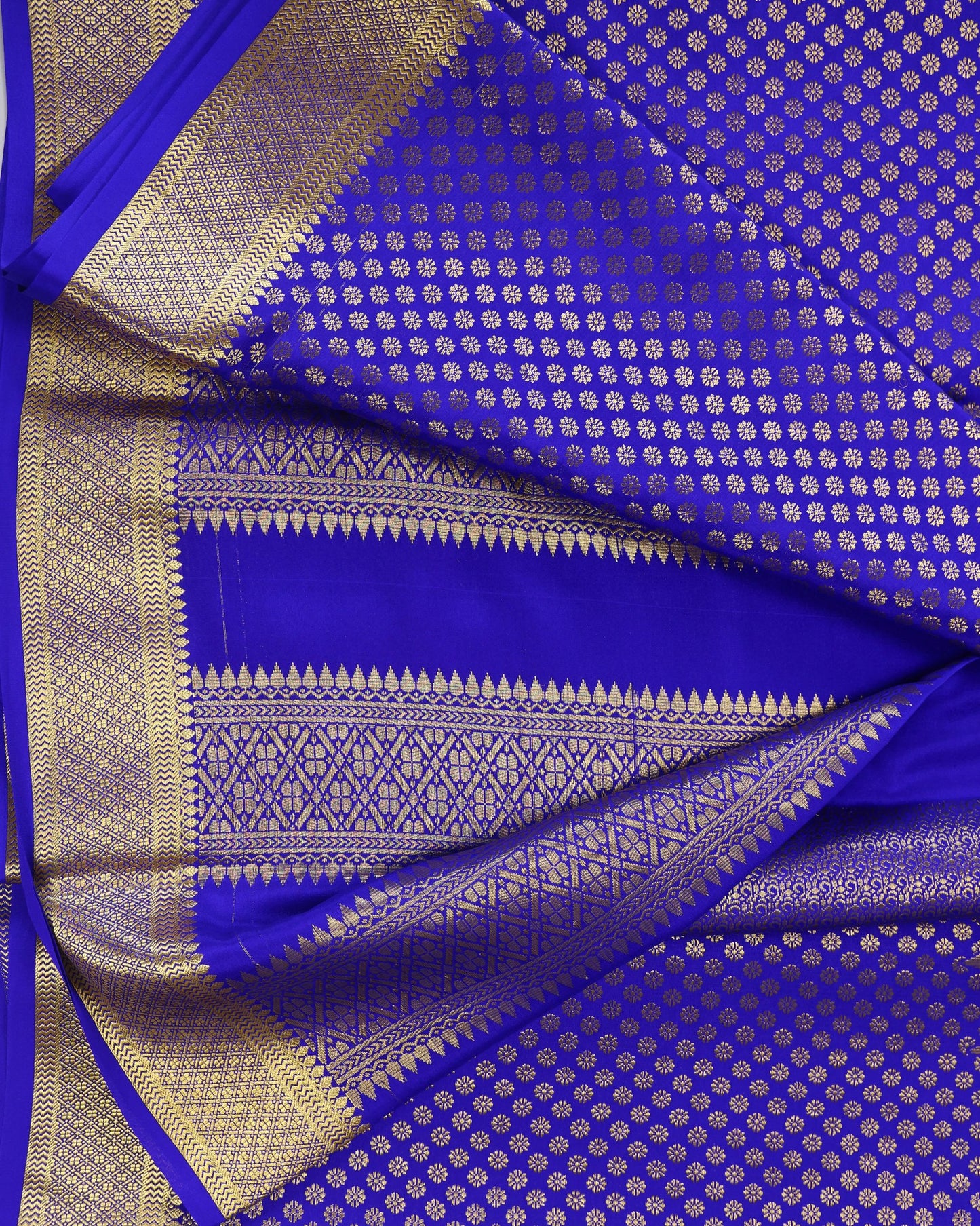 Royal blue rising boder brocket butta  pure mysore silk