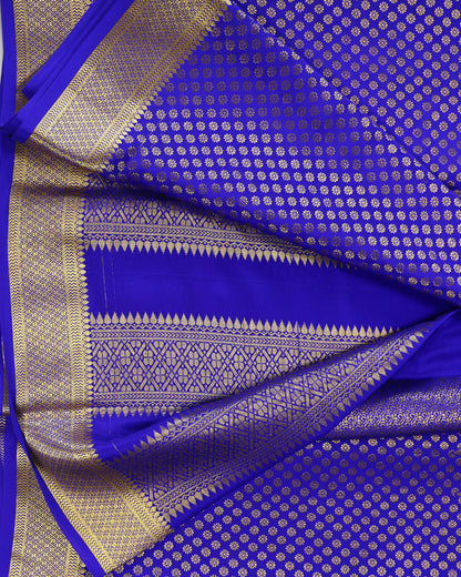 Royal blue rising boder brocket butta  pure mysore silk