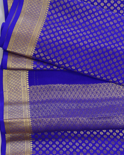 Royal blue rising boder brocket butta  pure mysore silk