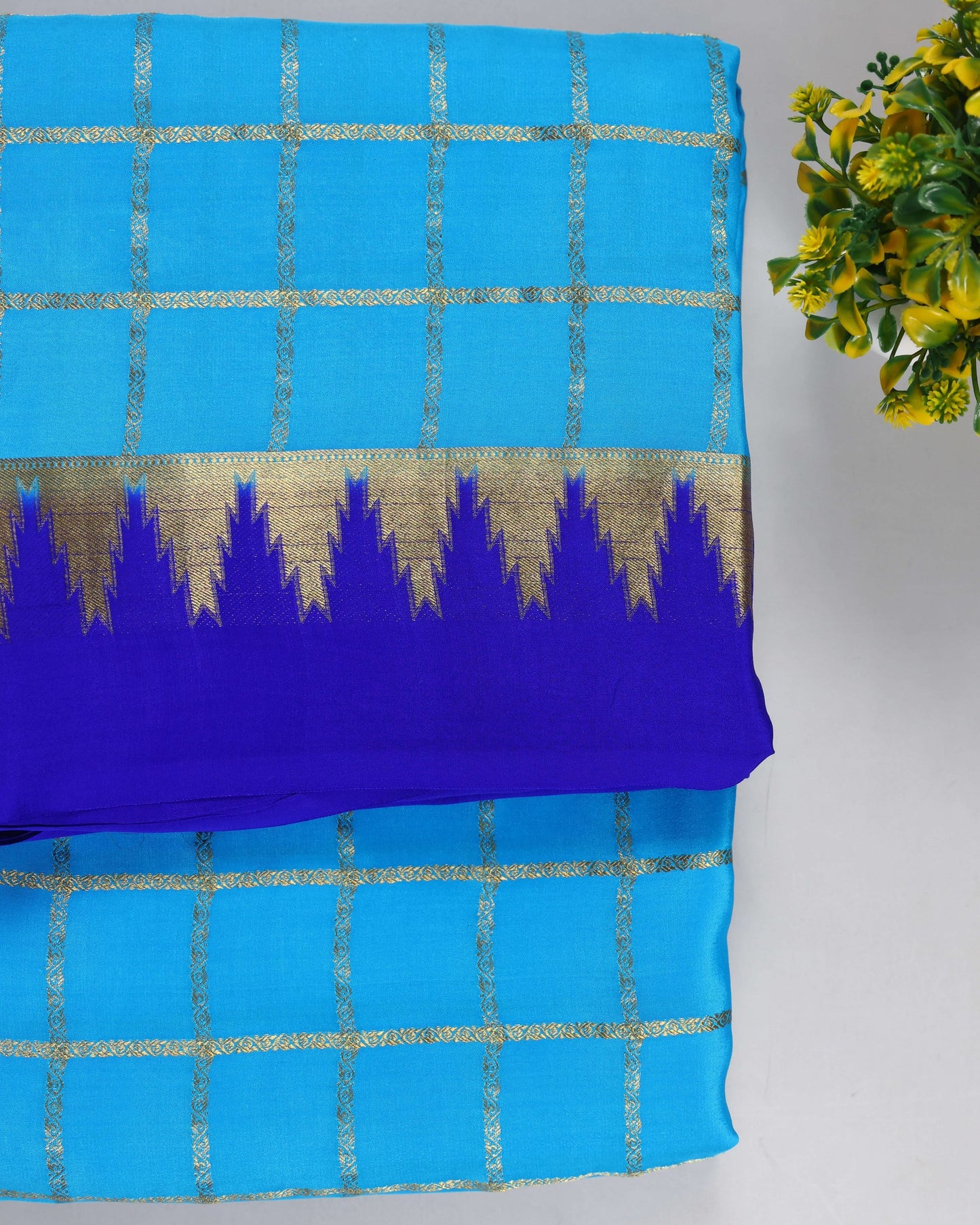 Sky blue with royal blue boder pure mysore silk