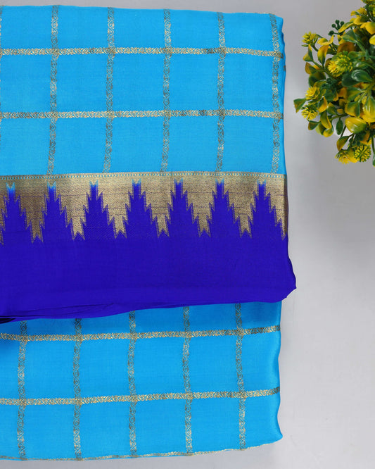 Sky blue with royal blue boder pure mysore silk