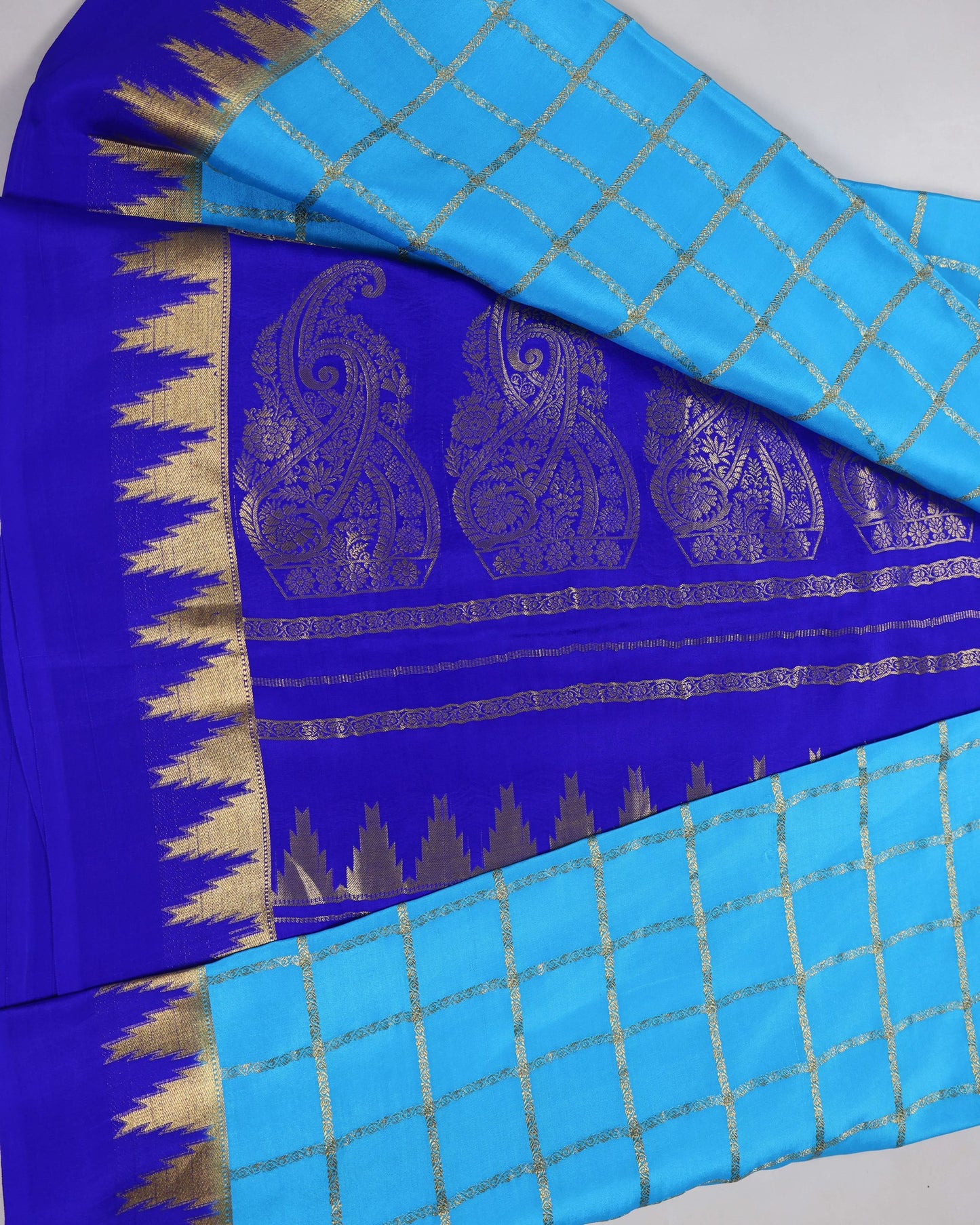 Sky blue with royal blue boder pure mysore silk