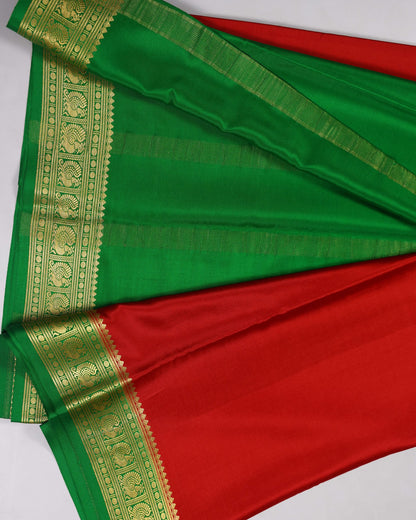 Red with green gatti boder pure mysore silk