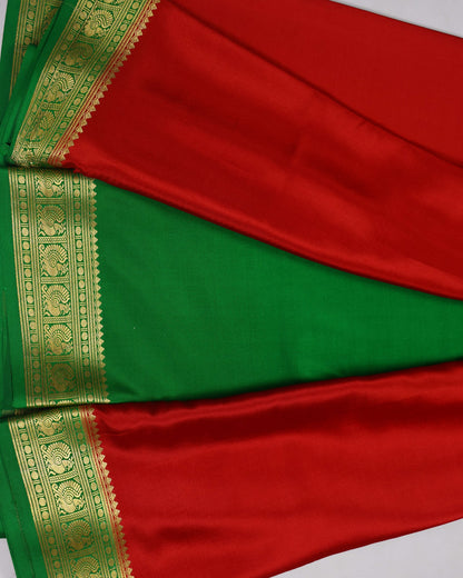 Red with green gatti boder pure mysore silk