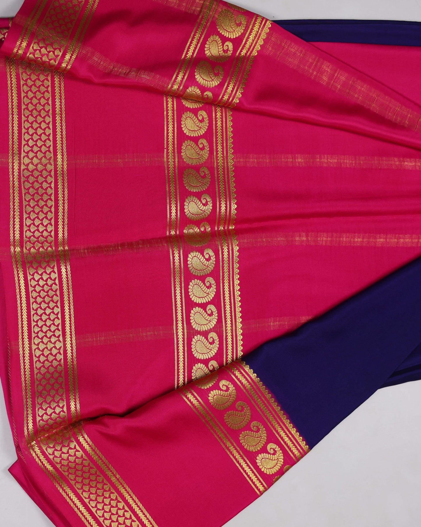 Navi blue with rani pink mango bentex pure mysore silk