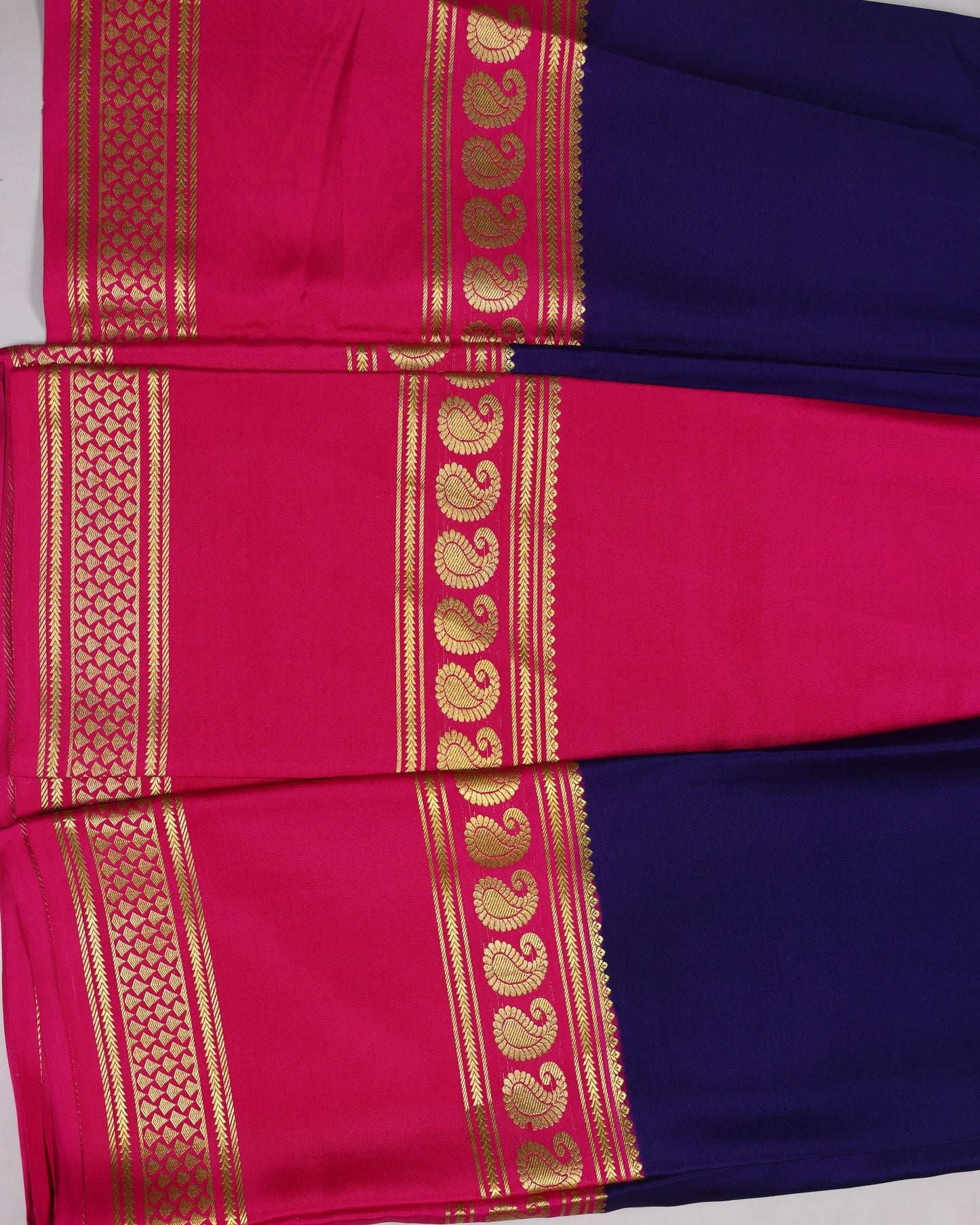 Navi blue with rani pink mango bentex pure mysore silk