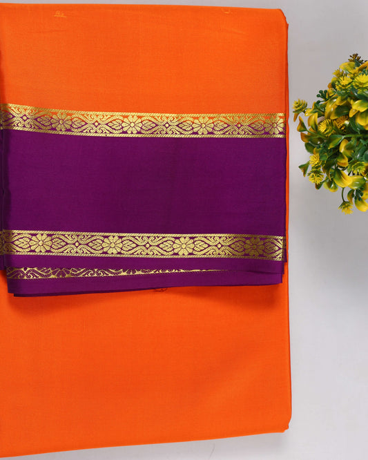 orange with megentha gap boder pure mysore silk
