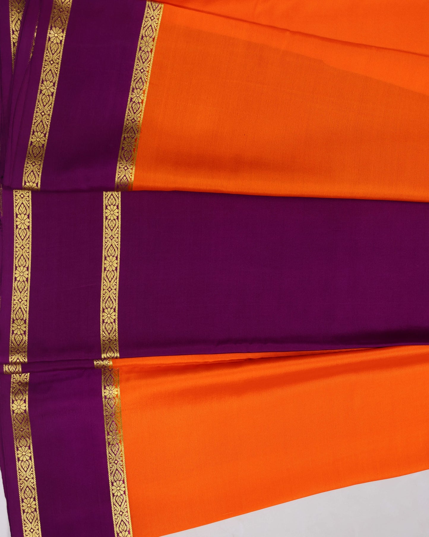 orange with megentha gap boder pure mysore silk