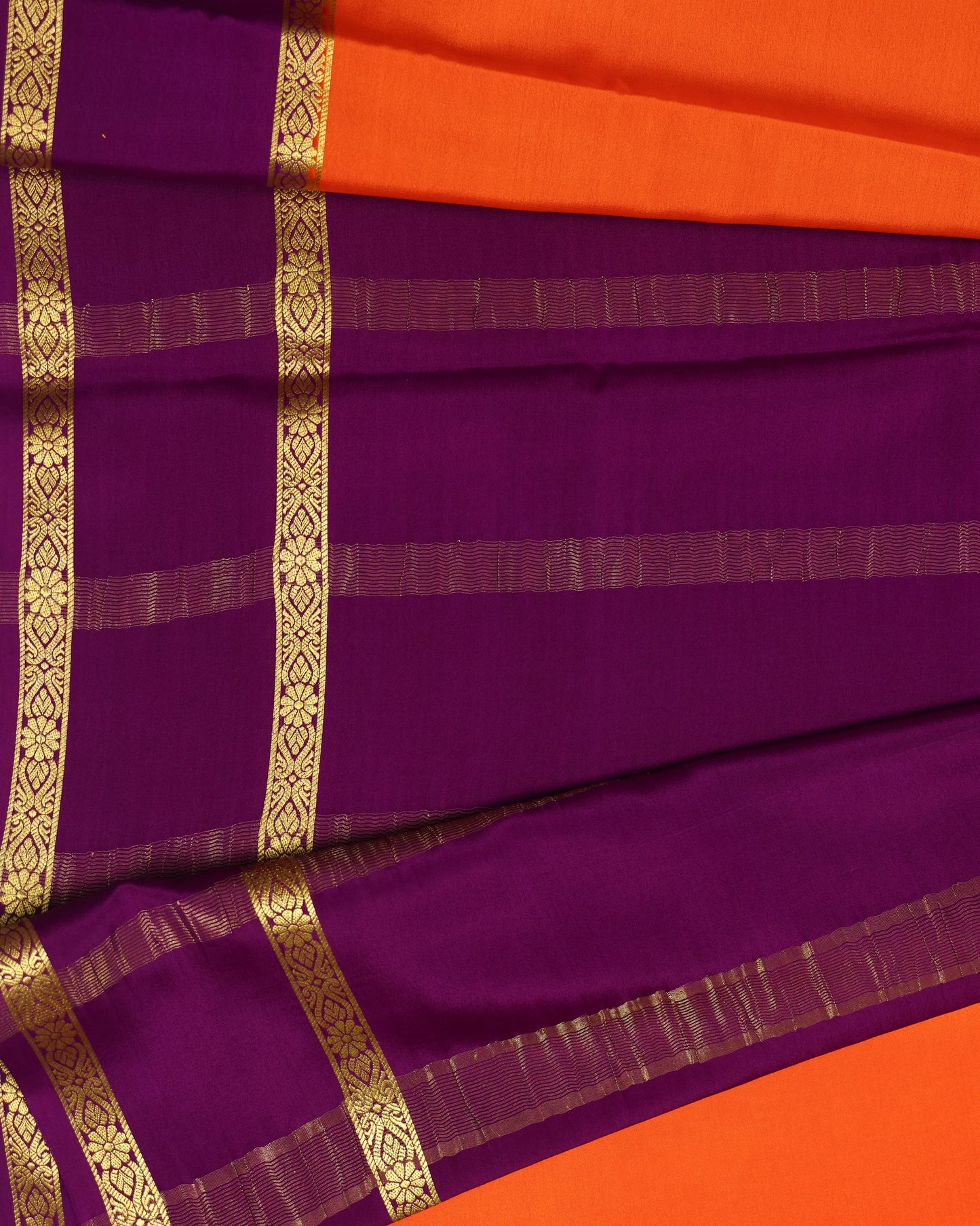 orange with megentha gap boder pure mysore silk