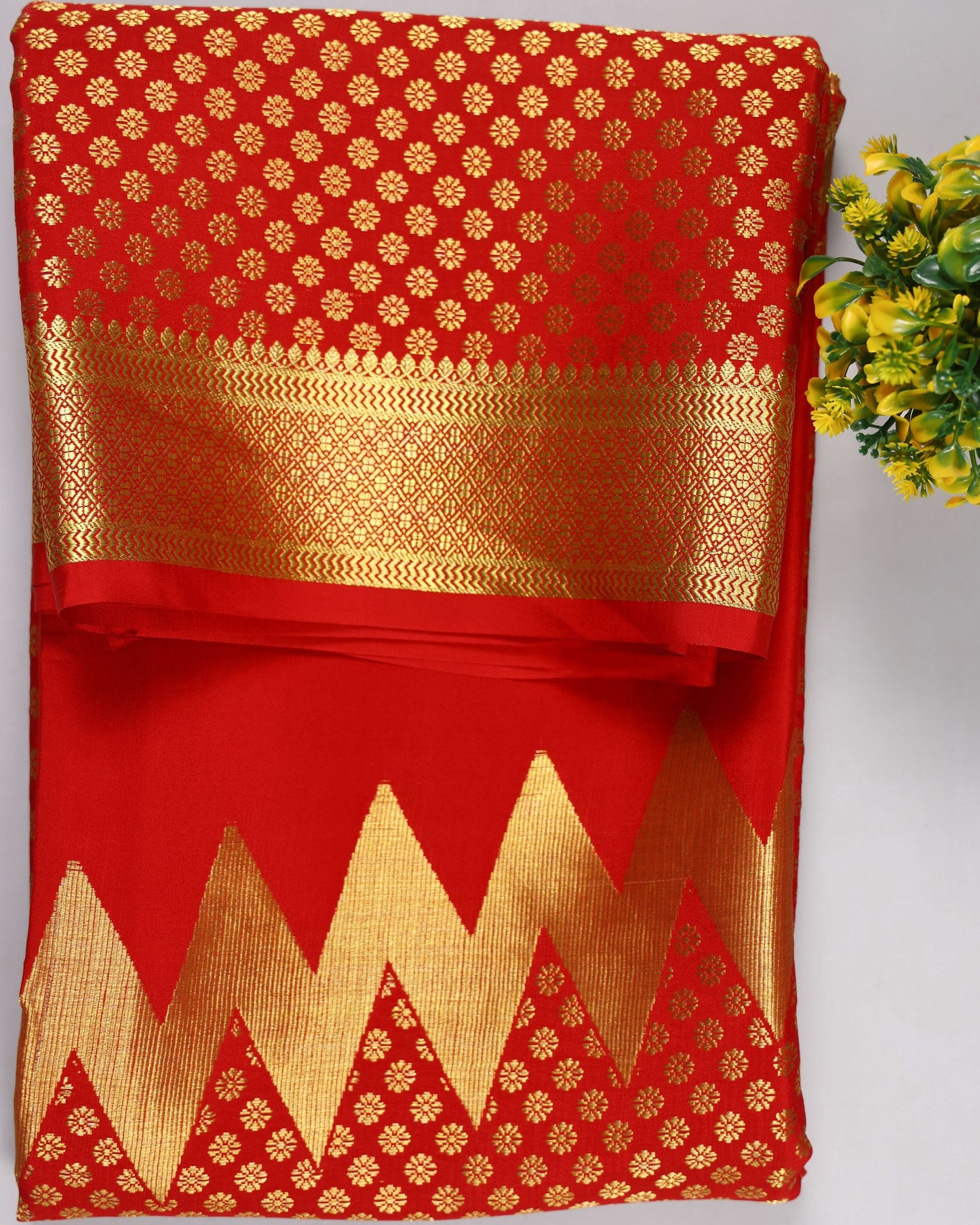 Red self rising boder brocket butta  pure mysore silk