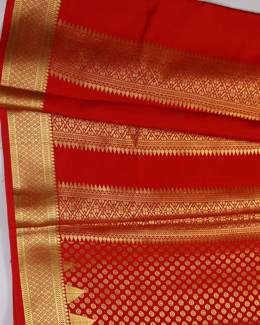 Red self rising boder brocket butta  pure mysore silk