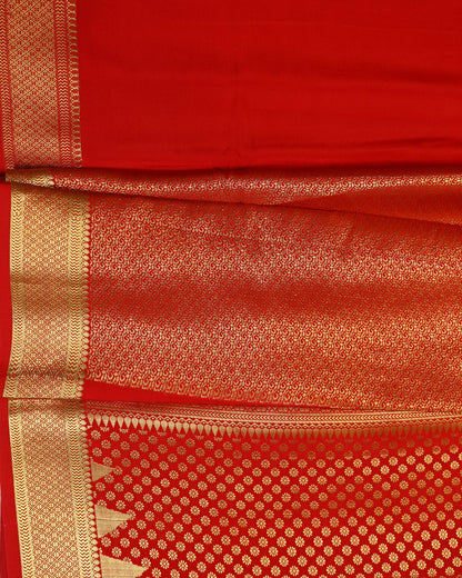 Red self rising boder brocket butta  pure mysore silk