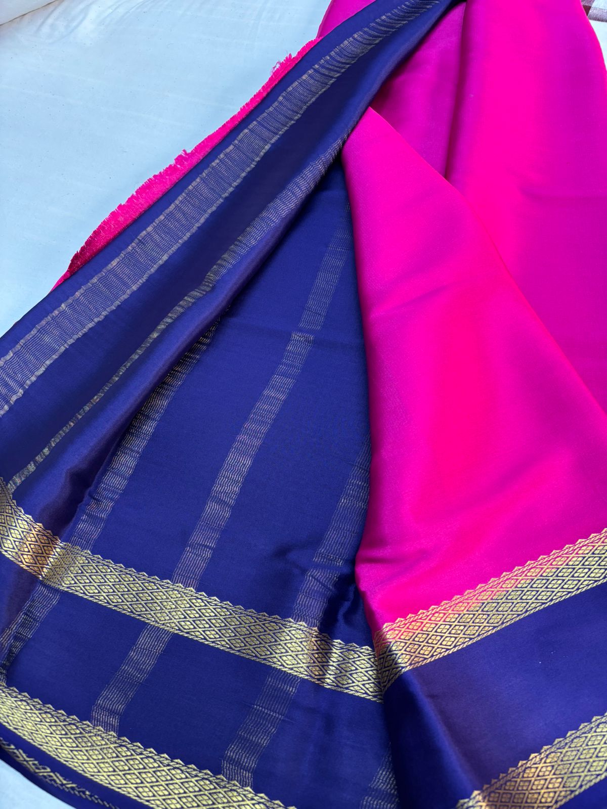 Pure Mysore silk Pink with Royal purple saree (120+GSM)