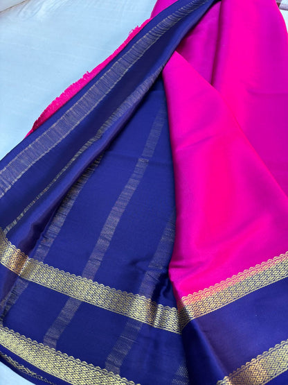 Pure Mysore silk Pink with Royal purple saree (120+GSM)