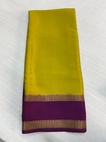 Pure Mysore silk Olive with purple saree (120+GSM)