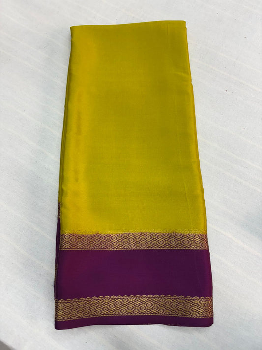 Pure Mysore silk Olive with purple saree (120+GSM)