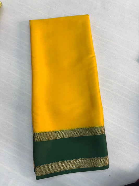 Pure Mysore silk Yellow with Green saree (120+GSM)