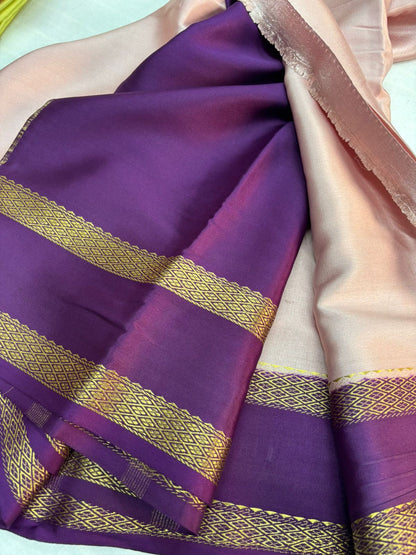 Pure Mysore silk Soft Peach with Purple saree (120+GSM)