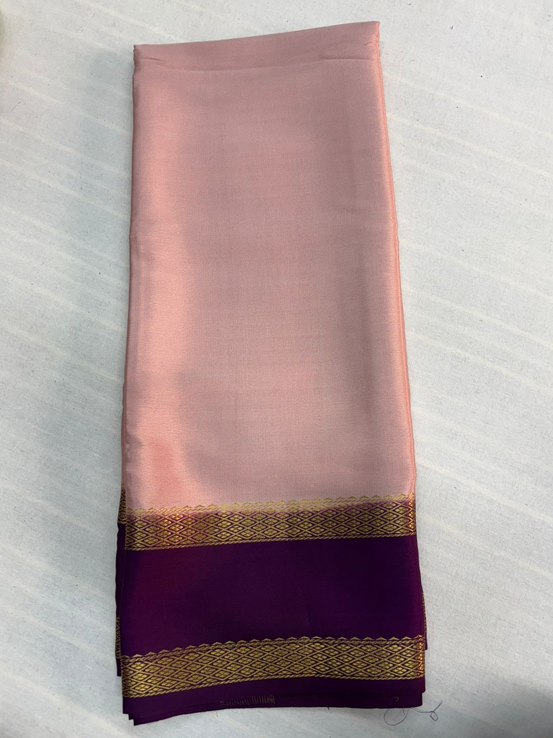 Pure Mysore silk Soft Peach with Purple saree (120+GSM)