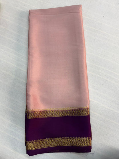 Pure Mysore silk Soft Peach with Purple saree (120+GSM)