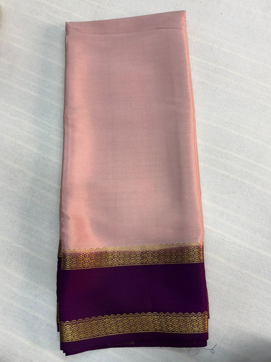 Pure Mysore silk Soft Peach with Purple saree (120+GSM)