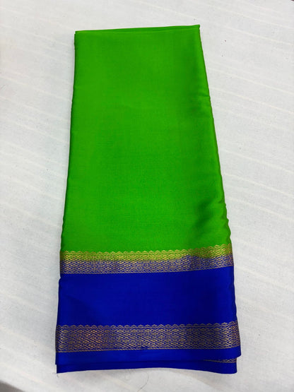 Pure Mysore silk Green with Blue saree (120+GSM)