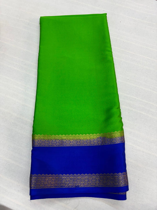 Pure Mysore silk Green with Blue saree (120+GSM)