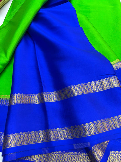 Pure Mysore silk Green with Blue saree (120+GSM)